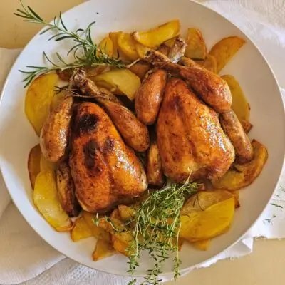 Galletto al forno con le patate al rosmarino